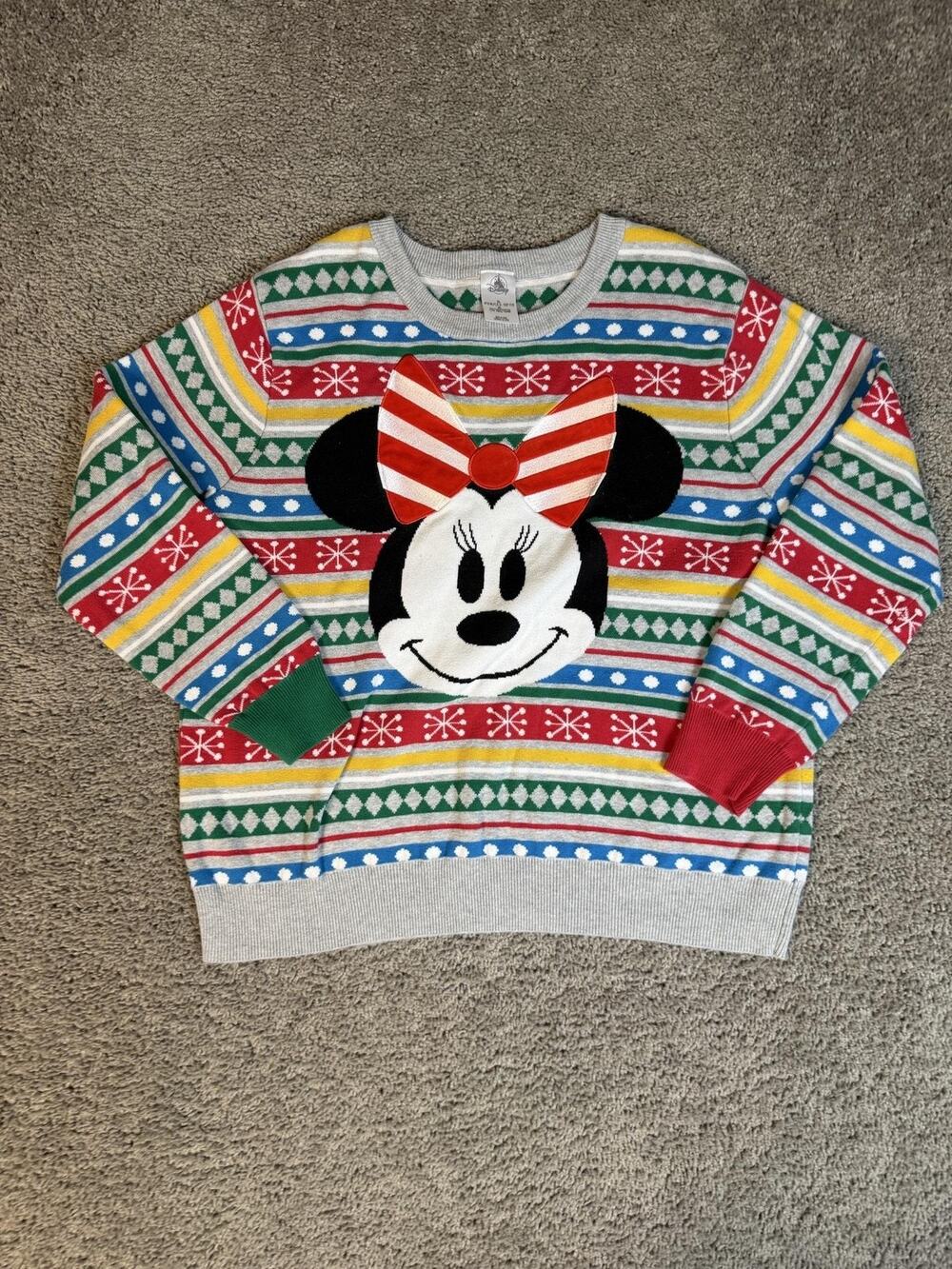 Disney Minnie Mouse Sweatshirt Womens XL Multicolor Christmas Fair Isle